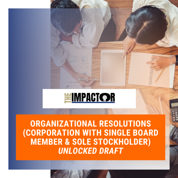 Organizational Resolutions – Corporation with One Board Member (Unlocked)